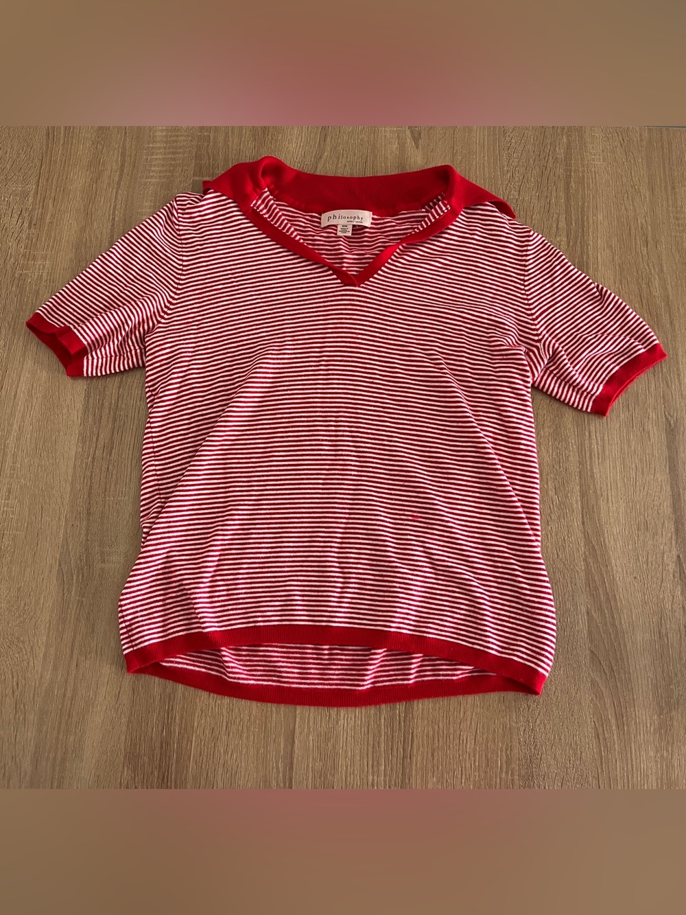 Retro Philosophy Striped Knit Collared Short Sleeve Sweater